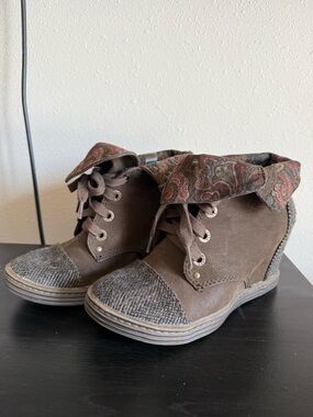 Blowfish Brown Wedge Sneakers with Paisley Fold-Over Cuff